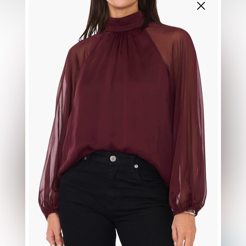 NWT Joie Deep Burgundy Sheer Blouse